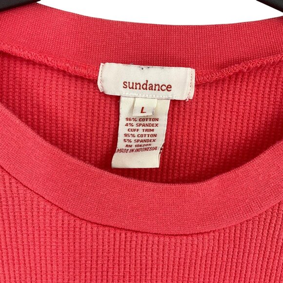 Sundance orange Long-Sleeve thermal waffle knit Cotton Blend Top Button Cuff L - Picture 3 of 9